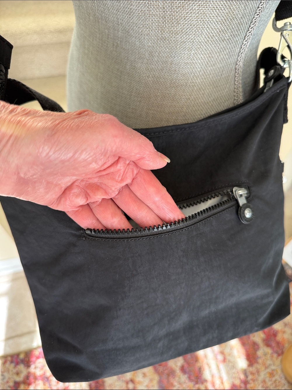 New Kipling Belammie Black Nylon Crossbody or handle Bag with Monkey Keychain. - Picture 7 of 14